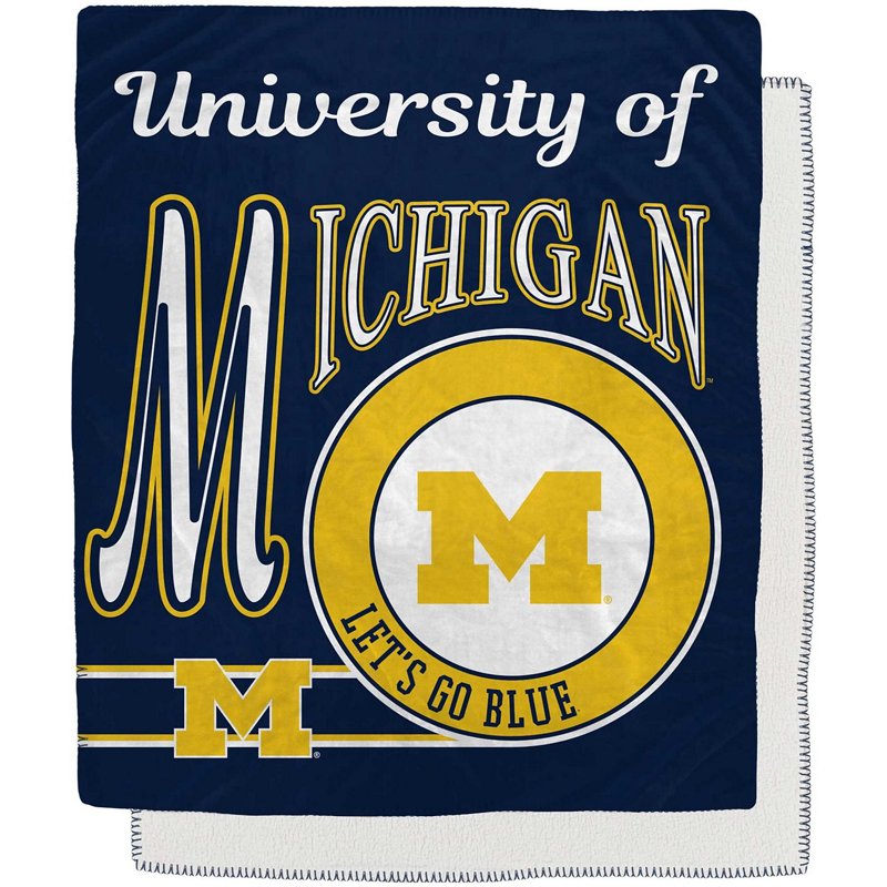 Pegasus Sports Michigan Wolverines 50" x 60" Retro Emblem Flannel Fleece Sherpa Blanket - NCAA Novelty at Academy Sports